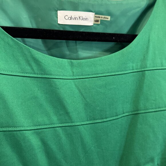 Calvin Klein 16W Green Sleeveless Dress with Belt Workwear Wedding Classic - Picture 3 of 7